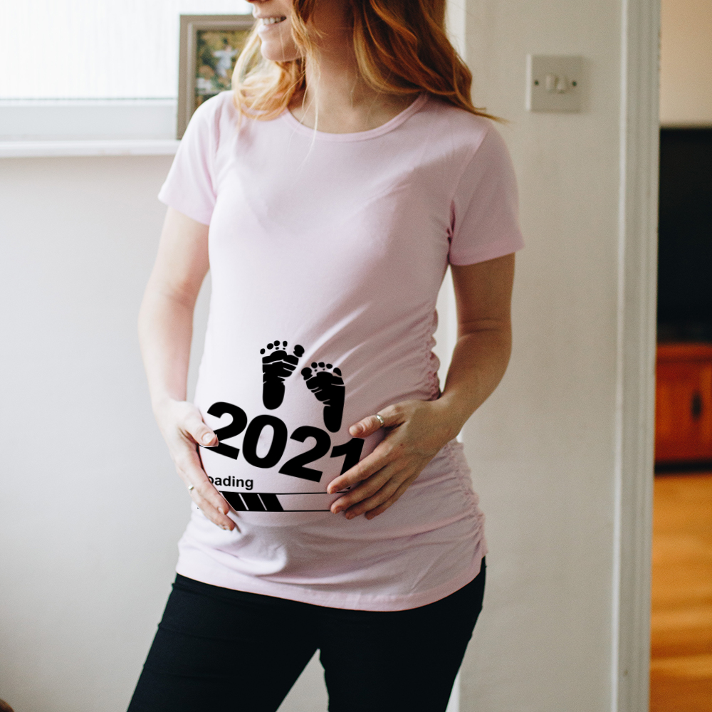 Baby Loading 2021 Women Printed Pregnant T Shirt Girl Maternity Short Sleeve Pregnancy Announcement Shirt New Mom Clothes