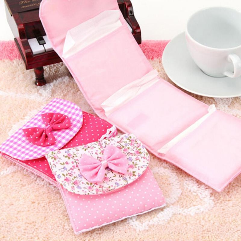 Sanitary Napkin Bag Cloth Menstrual Pads Menstrual Bowknot Cotton Sanitary Towel Napkin Pad Purse Holder Easy Bag Organizer