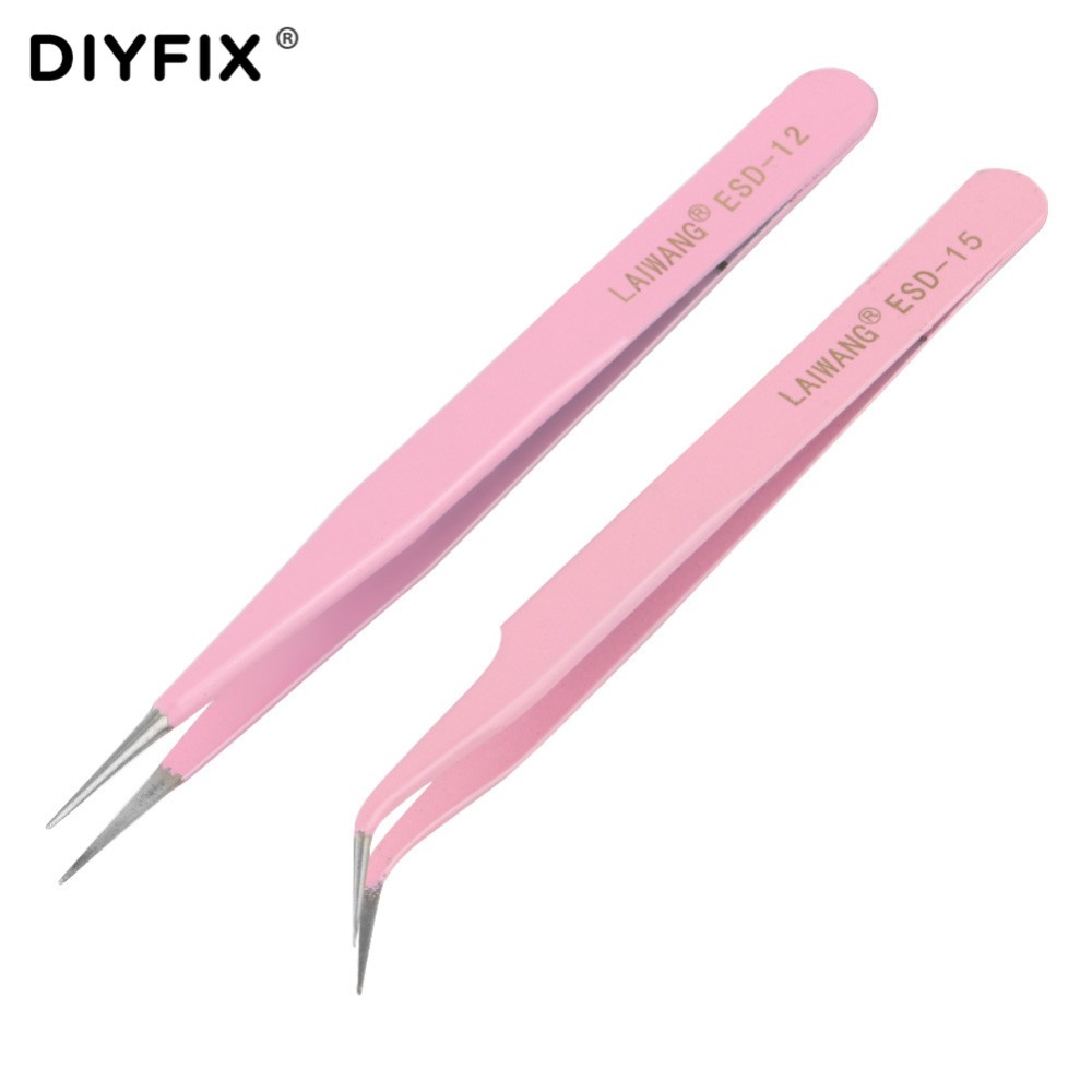 DIYFIX Eyelash Extension Tweezers Precision Straight Curved Forceps Pliers for Nail Art Rhinestones Gem Decor Picking Hand Tools