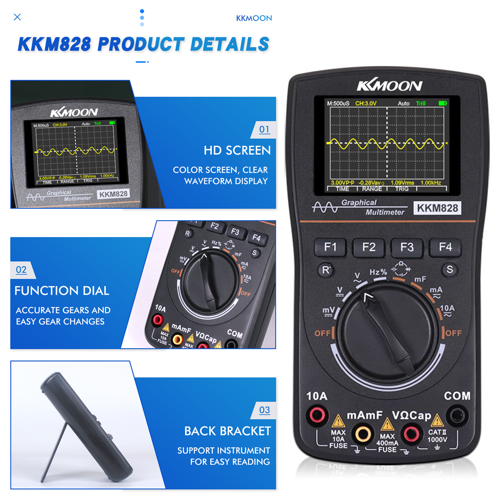 KKmoon Kkm828 High Definition Intelligent Graphical Digital Oscilloscope Multimeter 1MHz Bandwidth 2.5Msps Sampling Rate