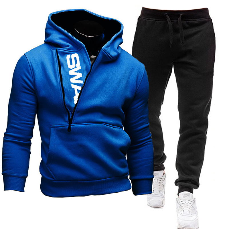 2020 Tracksuit Men 2 Pieces Set Sweatshirt + Sweatpants Sportswear Zipper Hoodies Casual Mens Clothing Ropa Hombre Size S-3XL