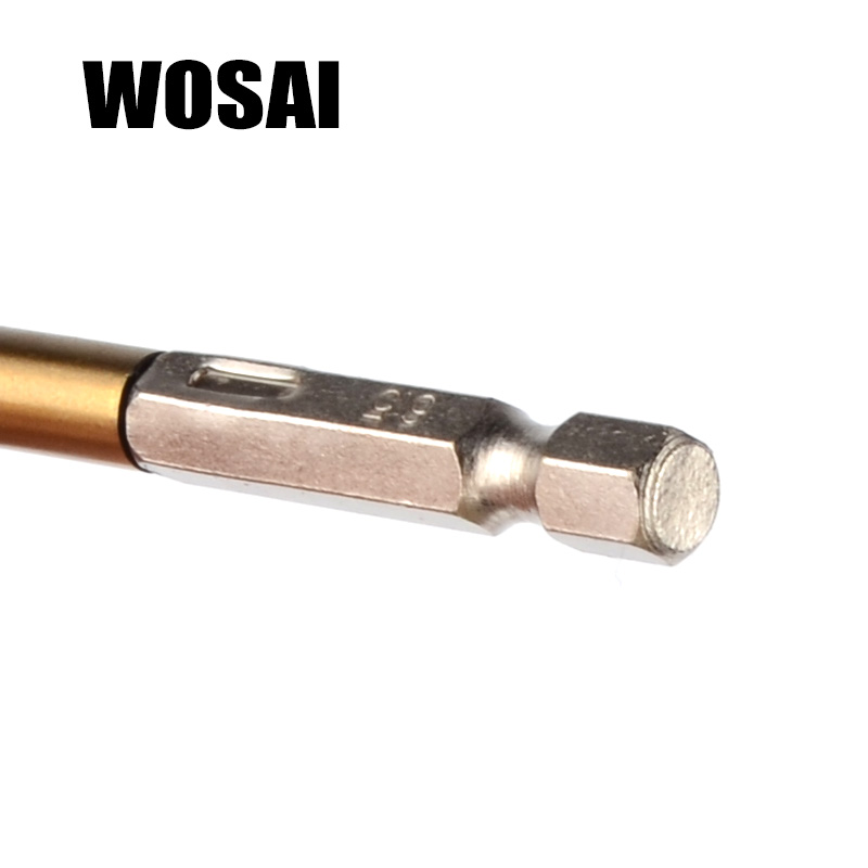 WOSAI 13pcs/Set HSS High Speed Steel 1/4 Hex Shank 1.5-6.5mm Drill BitTitanium Coated Drill Bit Set Electric Drill Bits