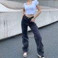 HEYounGIRL Casual Straight Long Jeans Woman Fashion Gray High Waisted Denim Pants Ladies Pocket Gray Harajuku Trousers Ladies