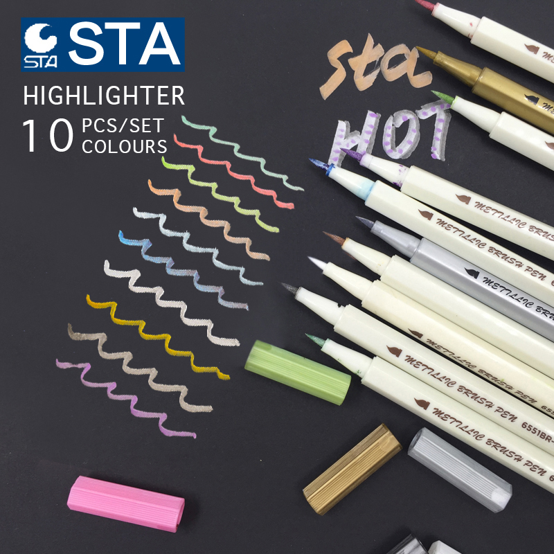 metal marker pen STA 10 colors Set scrapbook crafts for DIY brush to make cards / round head Art pen to draw