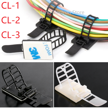 10pcs CL-1 CL-2 CL-3 Cable Clips Self Adhesive Mount Wire Clamp Line Tie Fixed Adjustable Fasten Organizer Holder White Black