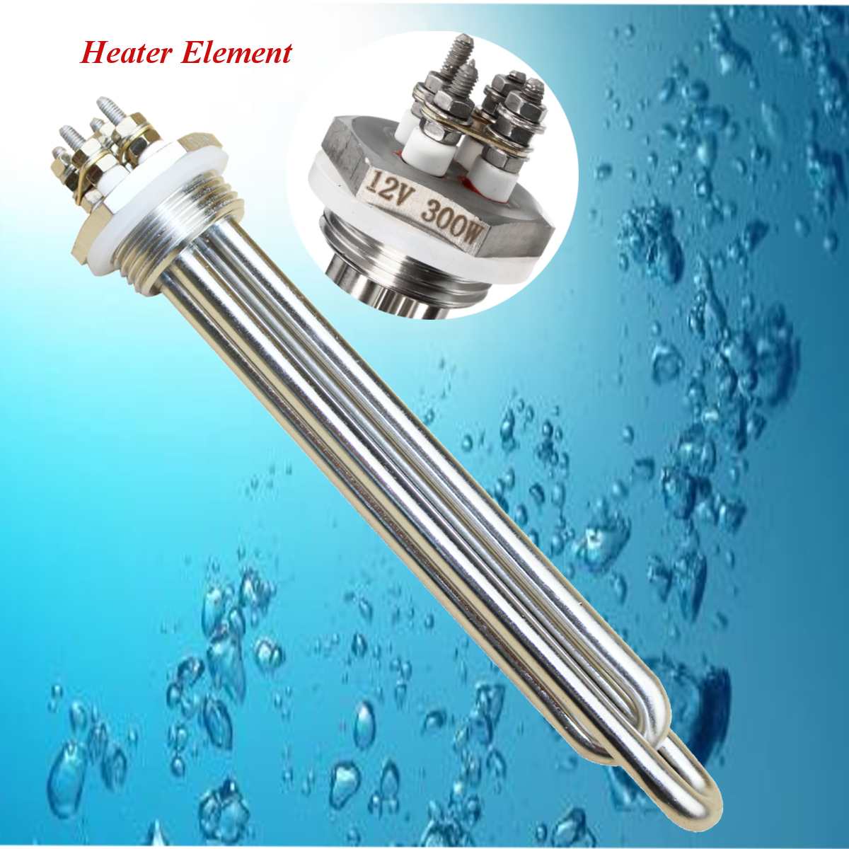Thread Heating Pipe Replacement Electric Heating Element Immersion 12V 300W Heater Stainless Steel Boiler Water Heater