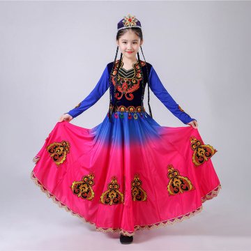 Xinjiang Dance Kids Costumes Girls Stage Wear Performance Uyghur Girl Children Swing Skirts Ethnic Style Chinese Folk Costume