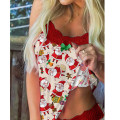 Women Christmas Printed lenceria Pajamas Sleeveless Lace Cami Shorts lingerie set sexy Sleepwear Set american clothing