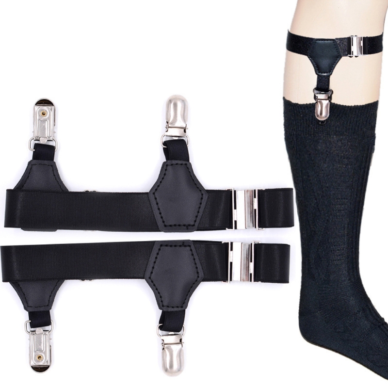 2Pcs/Set Men Women Sexy Black Socks Garters Belt Suspenders Adjustable Non-slip Clips Nylon+Metal New Fashion