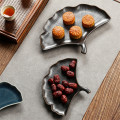 Japanese Ceramic Ginkgo Leaf Shape Fruit Cake Tray Dessert Plate Creative Nut Snack Dish Zen Fruit Plate for Buddha Tableware