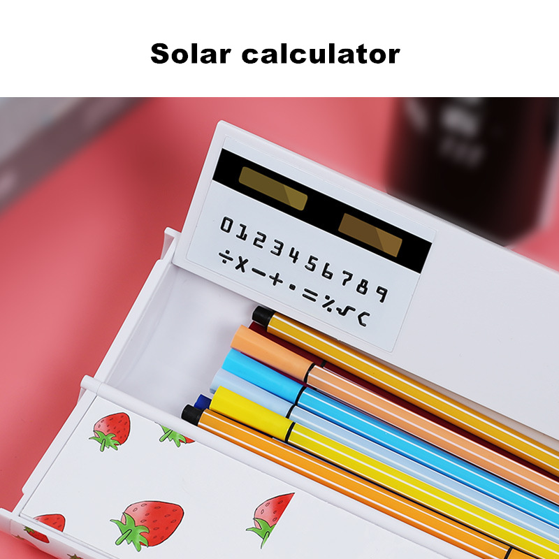 Pencil Case Calculator Solar Erasable With Mirror Multifunction High Capacity Pen Boxes School Student Stationery Gift Boy Girls