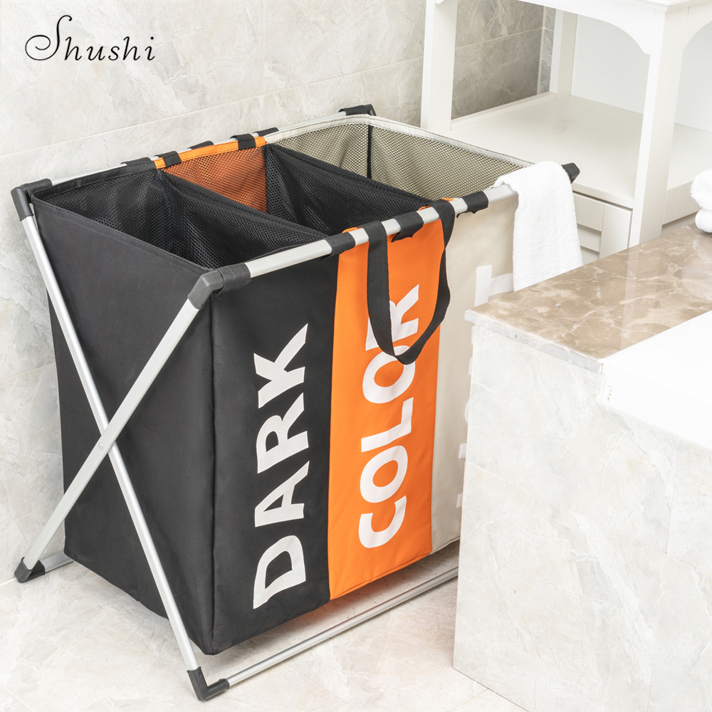 Shushi portable waterproof Laundry bags & Baskets Collapsible laundry basket three grid organizer bag laundry hamper storage bag