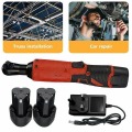 12V Rechargeable Scaffolding 65N.m Right Angle Wrench Tools Electric Wrench 3/8" Cordless Ratchet with 2Pcs Battery Charger Kit