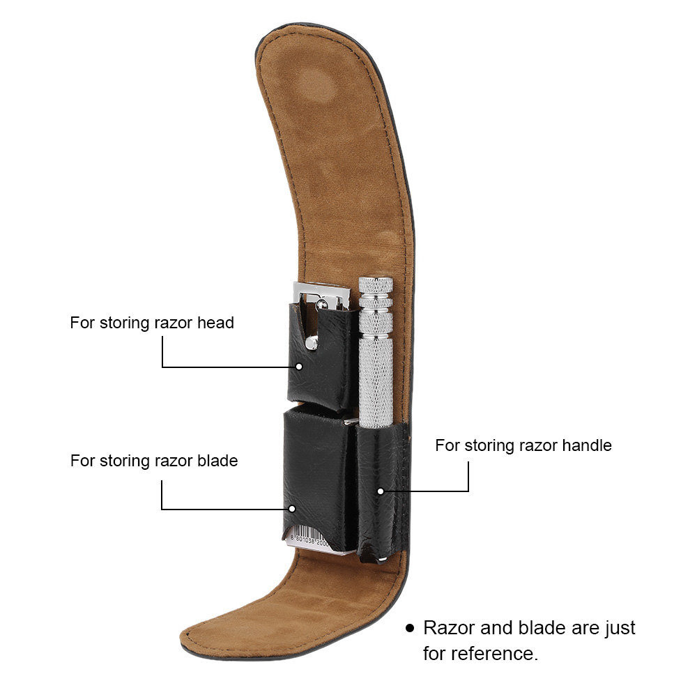 Men PU Leather Razor Pouch Travel Shaving Brush Safety Razor Case Storage Bag Double Edge Razor Holder Razor Blade Store