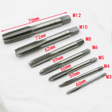 7pcs M3 M4 M5 M6 M8 M10 M12 Bearing Steel Machine Spiral Point Straight Fluted Hand Screw Thread Hand Tap Drill Set Metric Plug