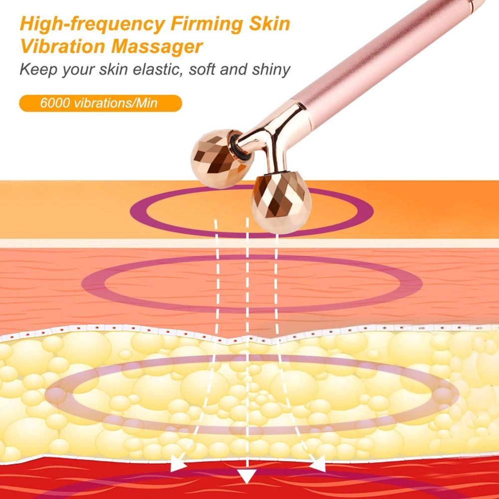 3In1 Vibrating Facial Roller Rose Quartz Electric Jade Roller 3D Face Lift Kit Anti-Aging Beauty Bar Skin Care Tool For Face Eye