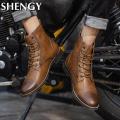 2020 Winter Men's Boots Waterproof Leather Work Boots Warm Plush Snow Boots Outdoor Men's Motorcycle Boots Men Ankle Boots