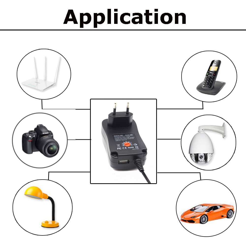 Universal Adapter AC DC Transformer 4.5V 3V 6V 7.5V 9V Adjustable Voltage 12V Power Supply 5V 30W Regulated Power Adapter USB