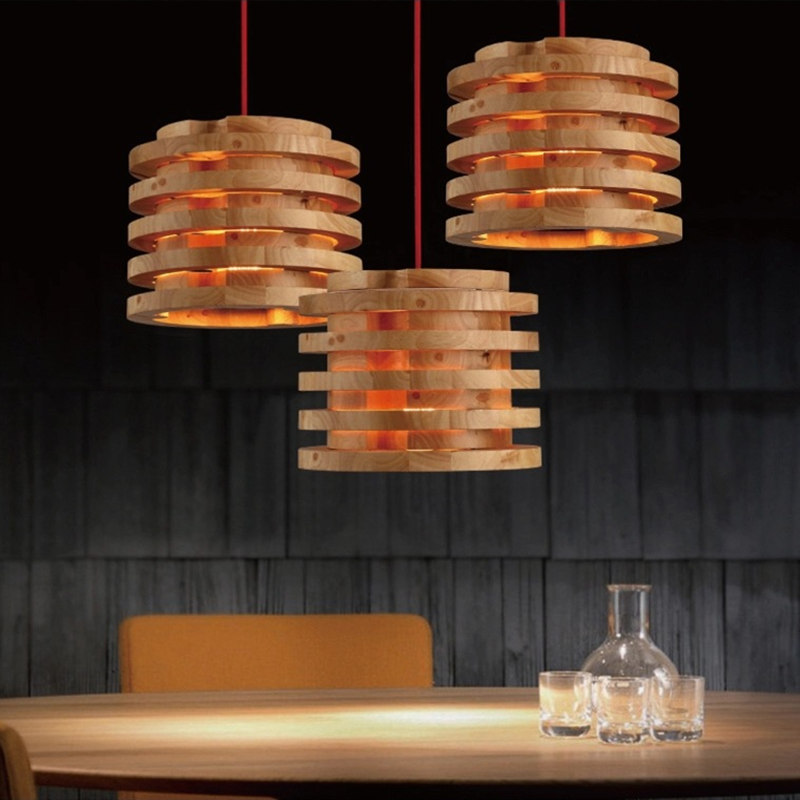 26cm Round multi layer carving Northern Europe Wooden Lamp Vintage Restaurant Cafe Solid Wood Pendant Lights With Blub for Free