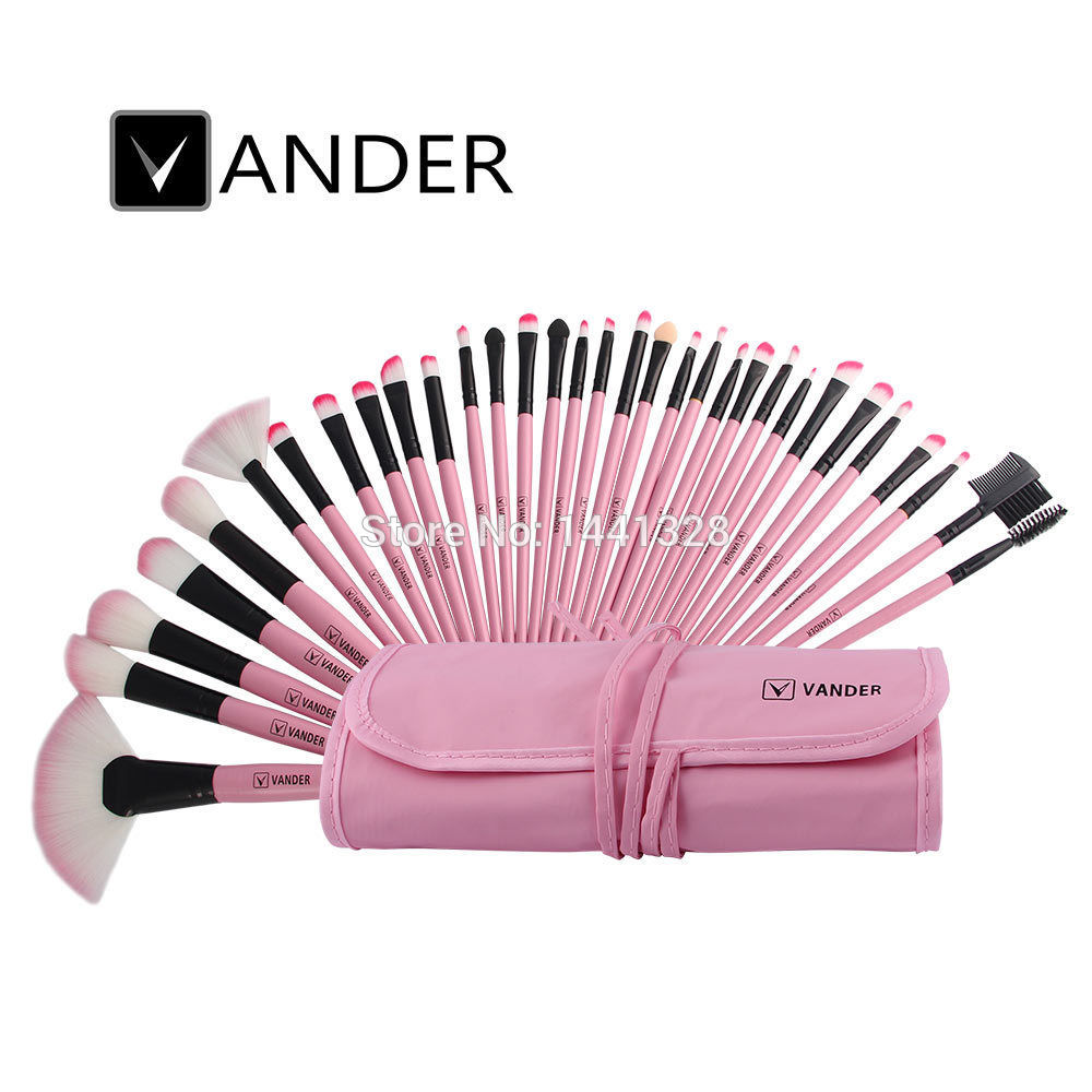 VANDER Pink Soft 32pcs Professional Cosmetics Eyebrow Shadow Lipstick Makeup Brush Kabuki Pinceaux Set Tools Kit & Make Up Case