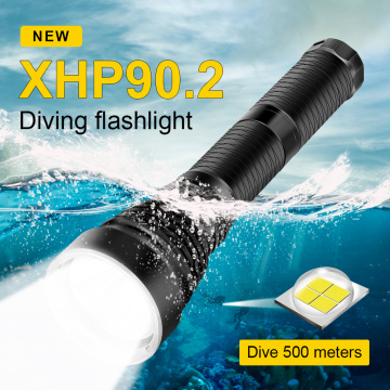Professional diving flashlight XHP90.2 Powerful led diving torch rechargeable USB Waterproof light 500M underwater flash light