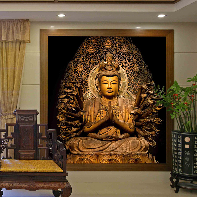 beibehang Golden Buddha Buddhist Temple Mural Custom Large Living Room Screen Background Wall Wallpaper 3D Stereo Wallpaper