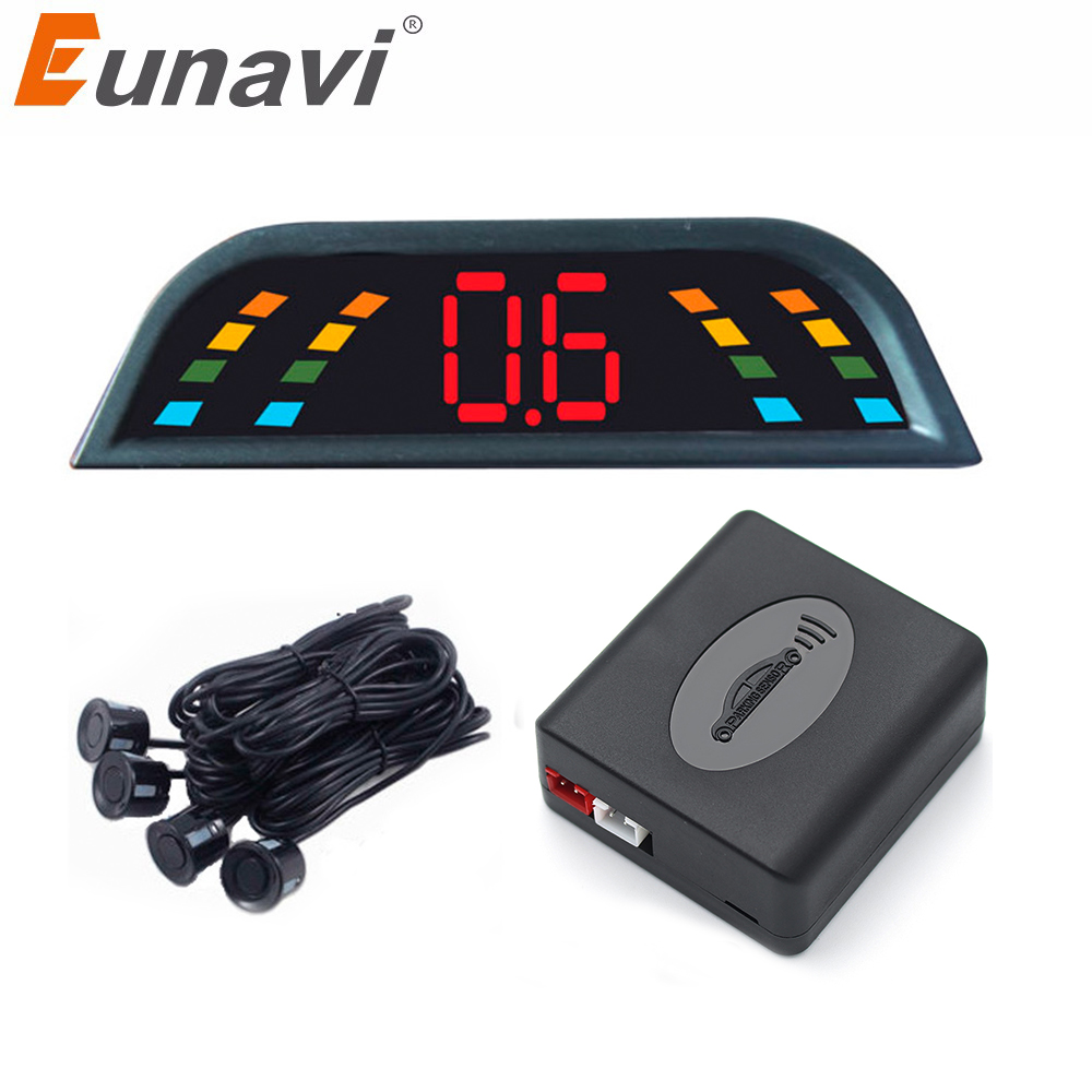Eunavi Car Auto Parktronic LED Parking Sensor With 4 Sensors Reverse Backup Car Parking Radar Monitor Detector System Backlight