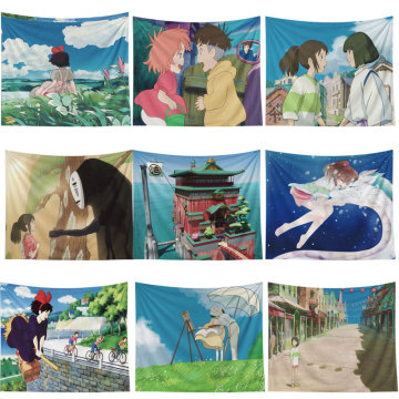 Hayao Miyazaki Anime Movie Totoro Print Tapestries Wall Hanging Sunflower Tapestry Decorative Blanket Carpet Boho Yoga Mat Decor