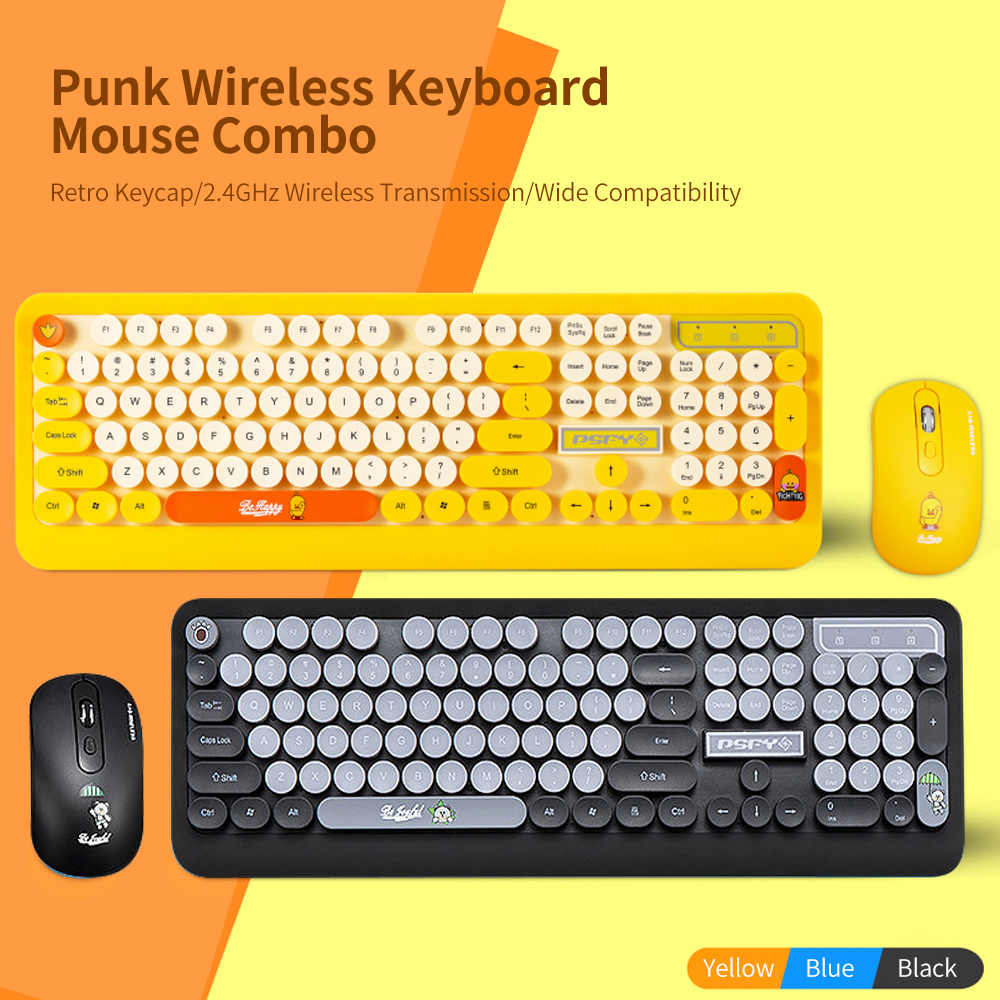 2.4GHz wireless Keyboard mouse combo Keyboard Mouse Combo Cute Retro Round Keycap Punk Keyboard mice Combo Keyboard Mouse Set