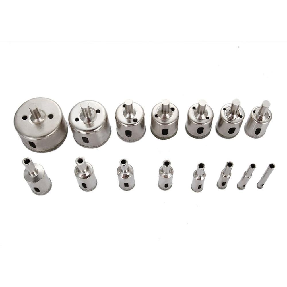 15pcs Diamond Coated Drill Bit Set Glass Ceramic Tile Marble Hole Saw Drilling Opener Set Power Tool Accessories 6-50MM