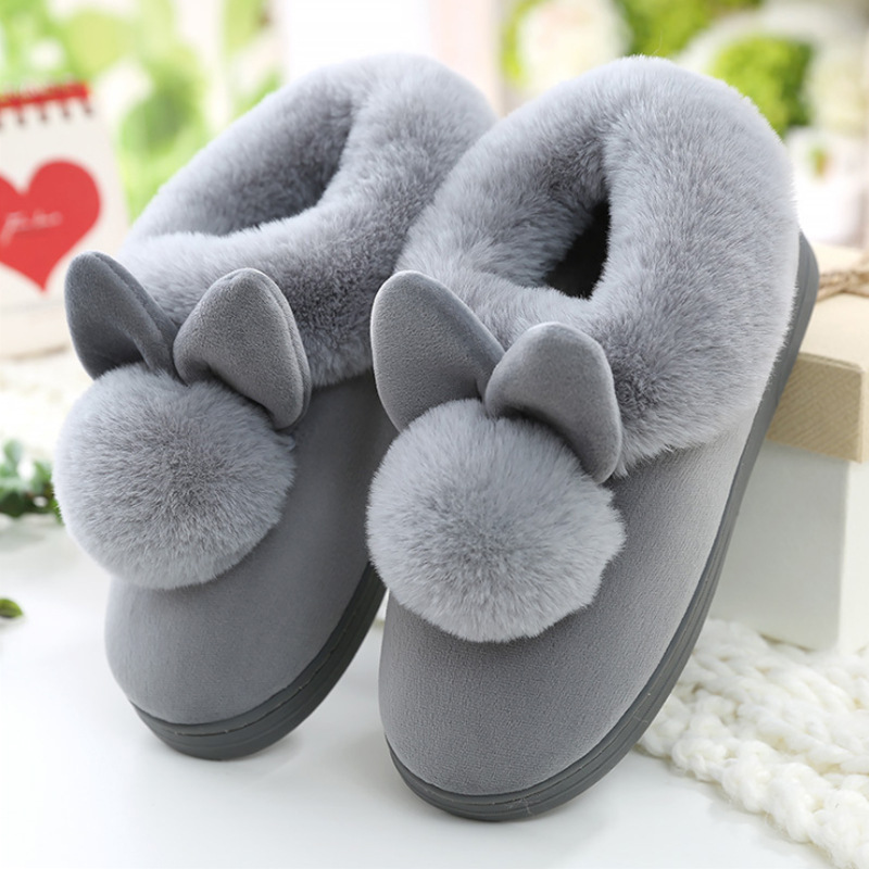 Cute rabbit slippers female girls korean version indoor fur slides pompom slippers 2020 fashion style ladies shoes
