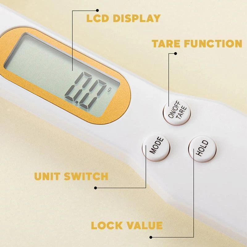 Digital Scale Spoon LCD Display Kitchen Spoon Scale 500g/0.1g Electronic Measuring Spoon Scales with 3 Detachable Weighing Spoon