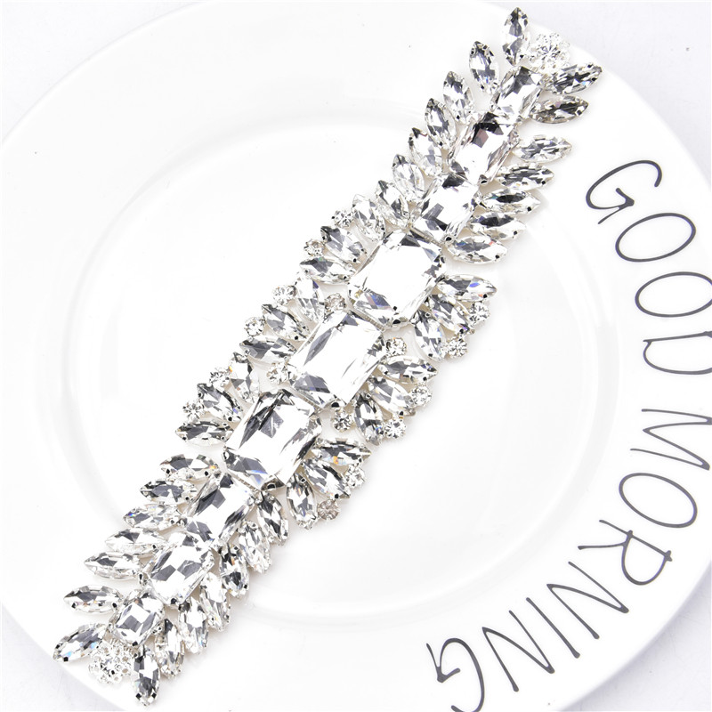 Diamond Applique 20X5Cm 9 Color Crystal Leaf Long Patch Ab Rhinestone Glass Welding Flower Silver Decal Wedding Belt Accessories