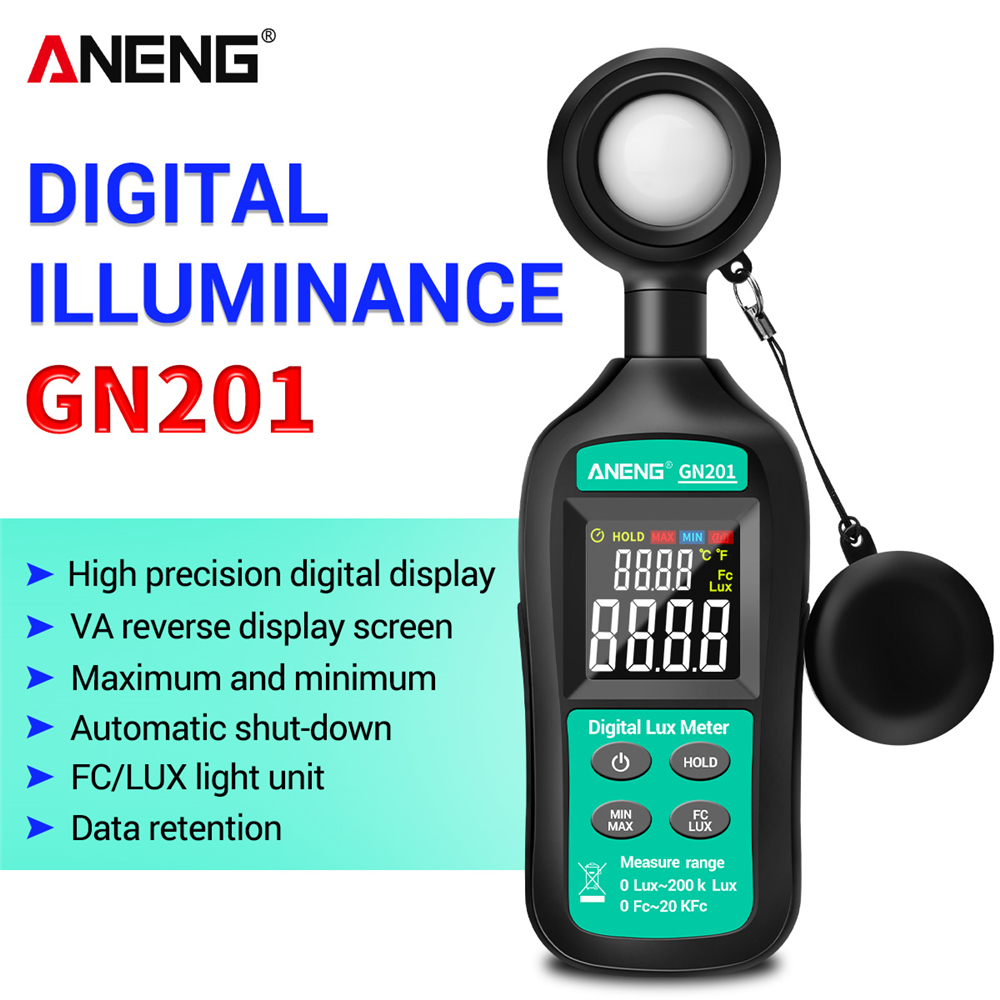 ANENG GN201 Luxmeter Digital Light Meter 200K Lux Meter Photometer UV Meter UV Radiometer Handheld Illuminometer Photometer