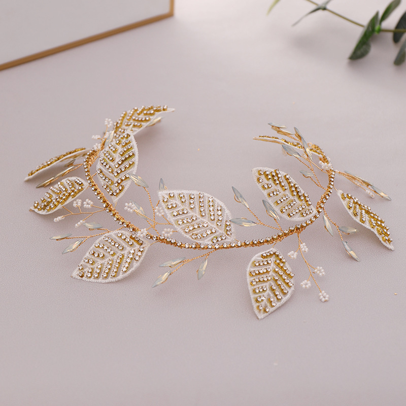 Bridal headband crystal gold leaf bridal wedding dress accessories