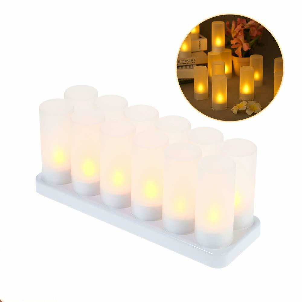 Set of 12 Decorative LED Candle Lamp Rechargeable Candle Night light Simulation Flame TeaLight Xmas Home Wedding Bar Decor-AMBER