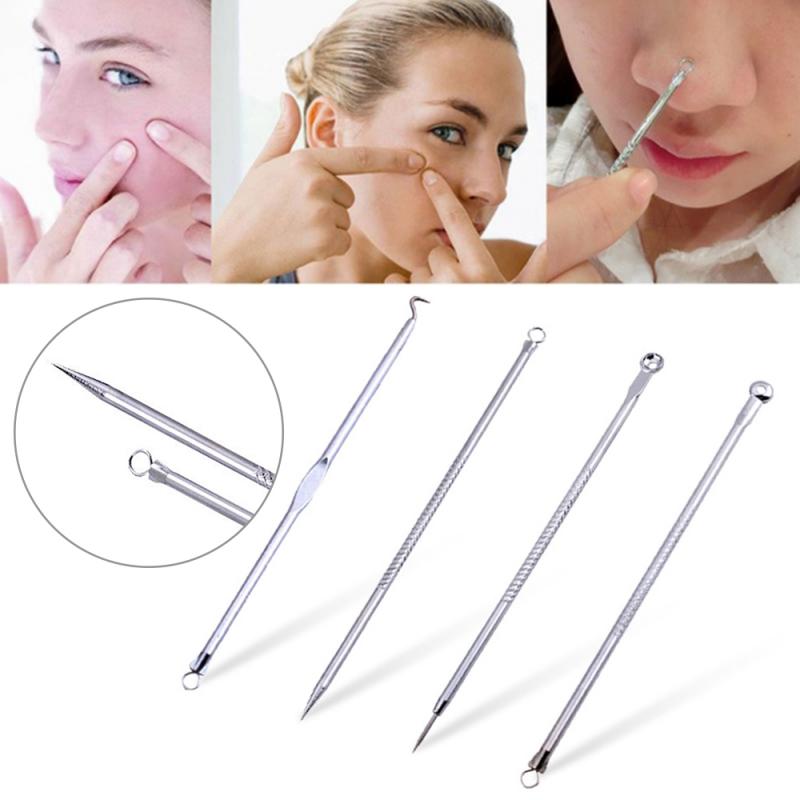 4Pcs Professional Metal Acne Needle Blackhead Pimple Doubled Head Needle Extraction Treatment Acne Removal Skin Care Tool Set