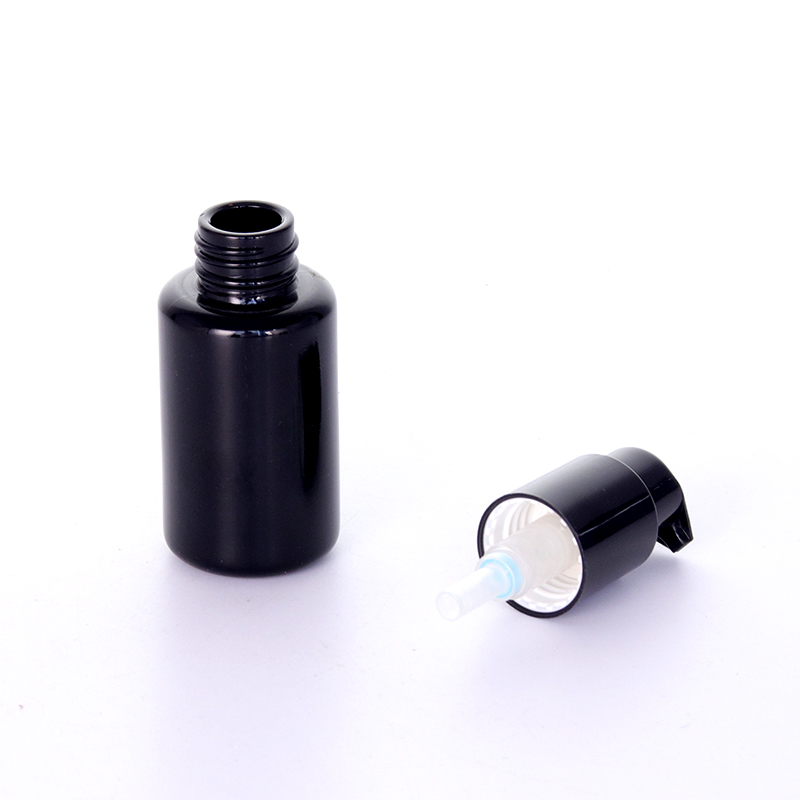 Black Glass Lotion Bottle With Glossy Pump2 Jpg