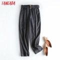 Tangada fashion women solid winter suit pants trousers with slash high quality office lady pants pantalon 4C67
