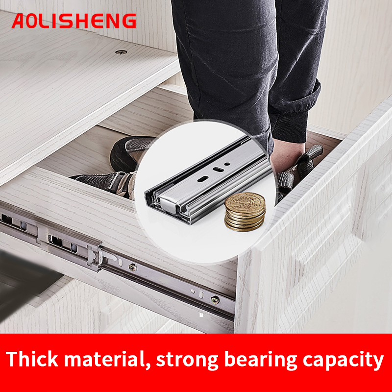 AOLISHENG Soft Close Drawer Slide Rail 10-24 Inch Three Fold Full Extended Ball Bearing Guide