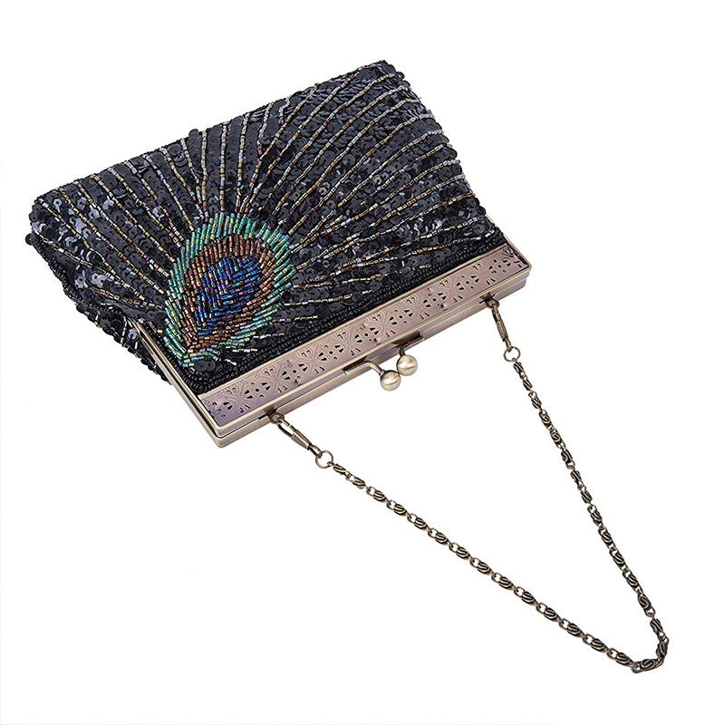 Vintage Beaded Sequin Peacock Clutch Purse Evening Bags