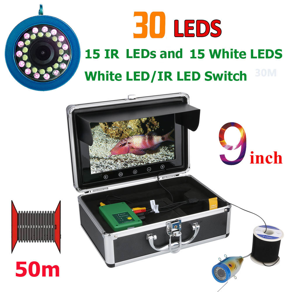 9 Inch 50M 1000TVL Fish Finder Underwater Fishing Camera 15pcs White LEDs + 15pcs Infrared Lamp For Ice/Sea/River Fishing