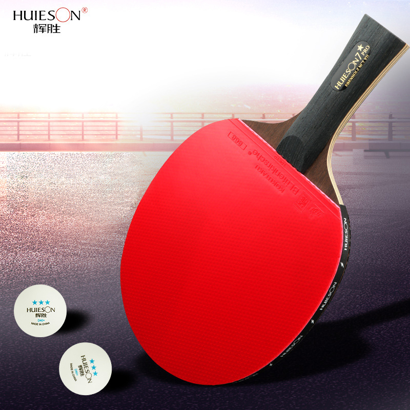 Huieson Table Tennis Racket Set 7 Star Professional Game Ping Pong Paddle Ebony Wood Long Handle Short Handle with Case 2 Ball