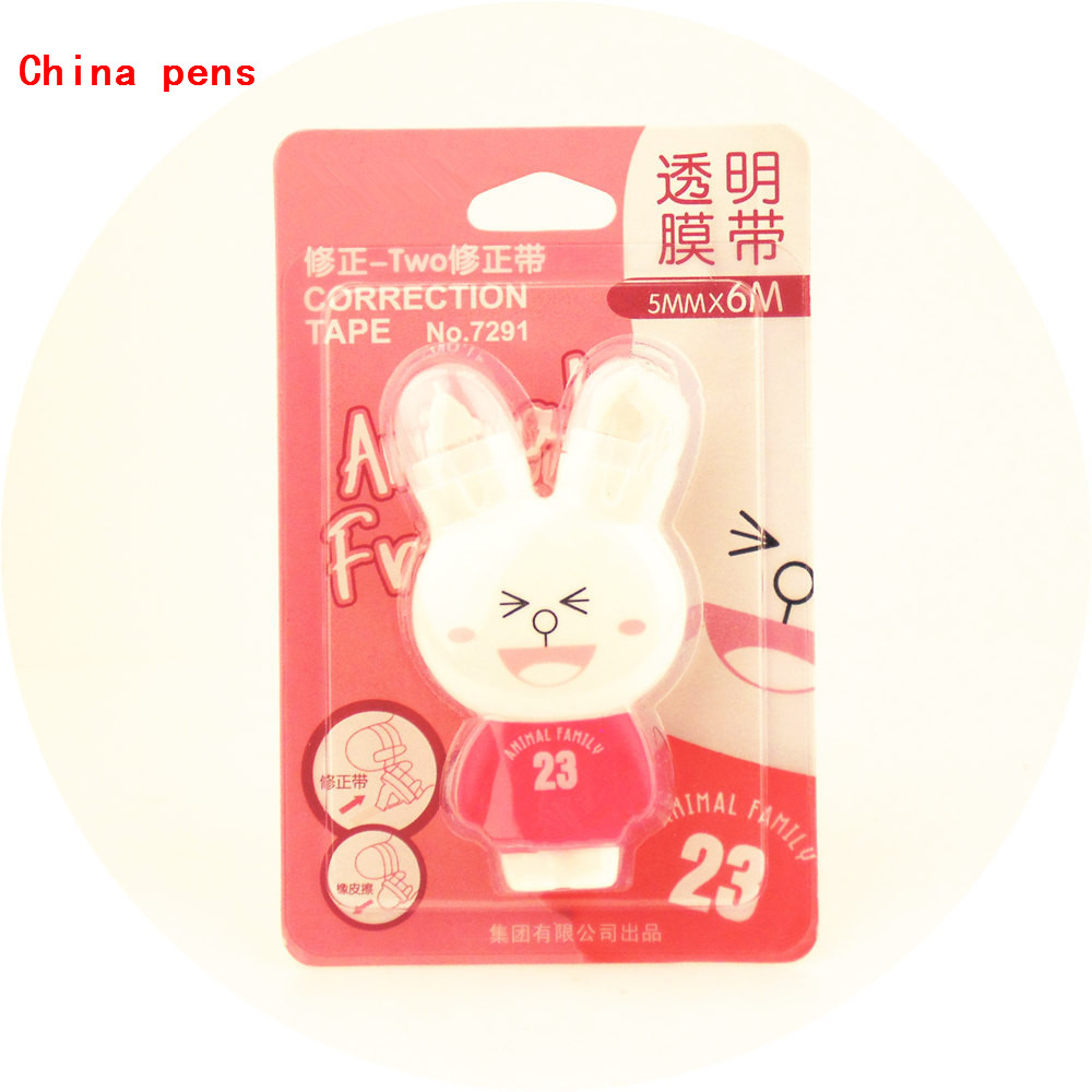 Beautiful cute 7291 Cartoon Rabbit Tape 6M/5mm Correction Tape Fix with double eraser Office School Supplies Correction Fluid