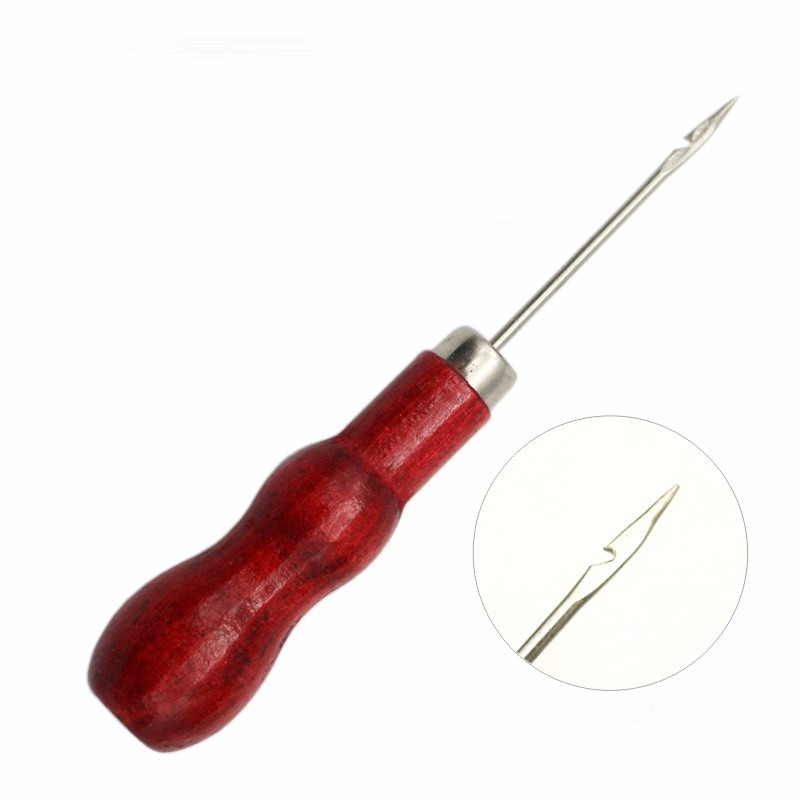 2PC Wooden Handle Awl Positioning Drill Tools Leather Hole Puncher Stitching DIY Tailor Sewing Needles Shoe repair tool