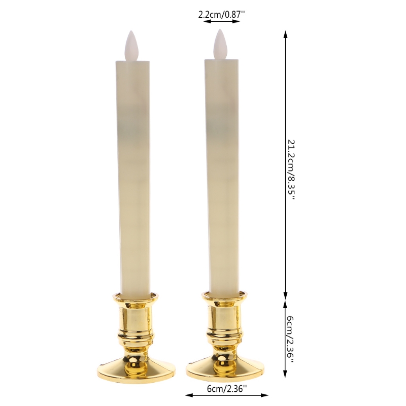 2Pcs/Set Electric Flickering Flameless Led Candle Lights With Removable Gold Base