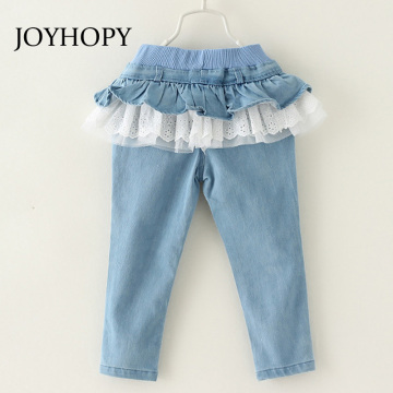 Fashion Flouncing Lace Girls Jeans Spring Autumn Denim Cotton Pants For Girl Trousers Children Clothing