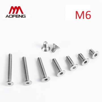 304 Stianless Steel M6 Hexagon Socket Countersunk Flat Cap Head Screw M6 x 8 10 12 14 18 20 35 40 45 50 70 80 90 100mm