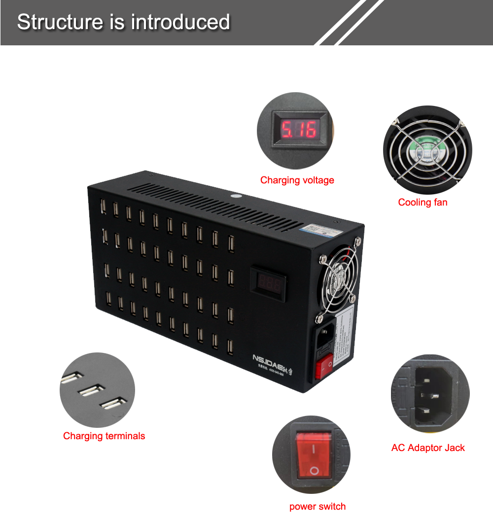 40-port usb charger Structure is introduced