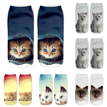 New Arrival 8 Colors 3D Cat Printed Anklet Socks Funny Casual Women Girls Short Socks Hosiery Clothing Accessories